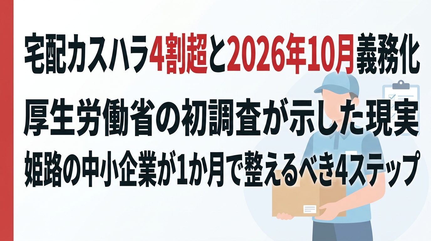 宅配カスハラ4割超と2026年10月義務化　姫路の中小企業が1か月で整えるべき4ステップ