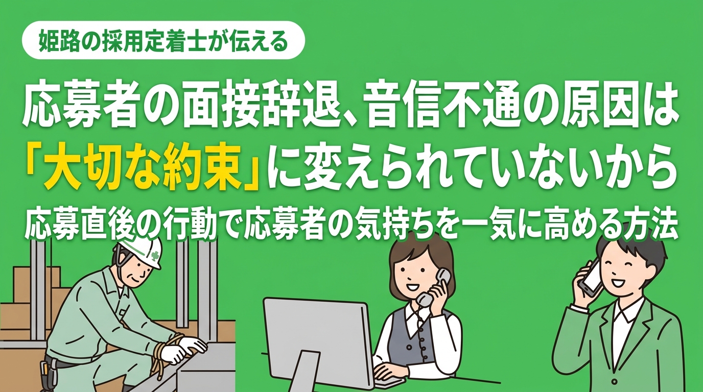 応募者の面接辞退、音信不通の原因は「大切な約束」に変えられていないから｜姫路の採用定着士が伝える、応募直後の行動で応募者の気持ちを一気に高める方法