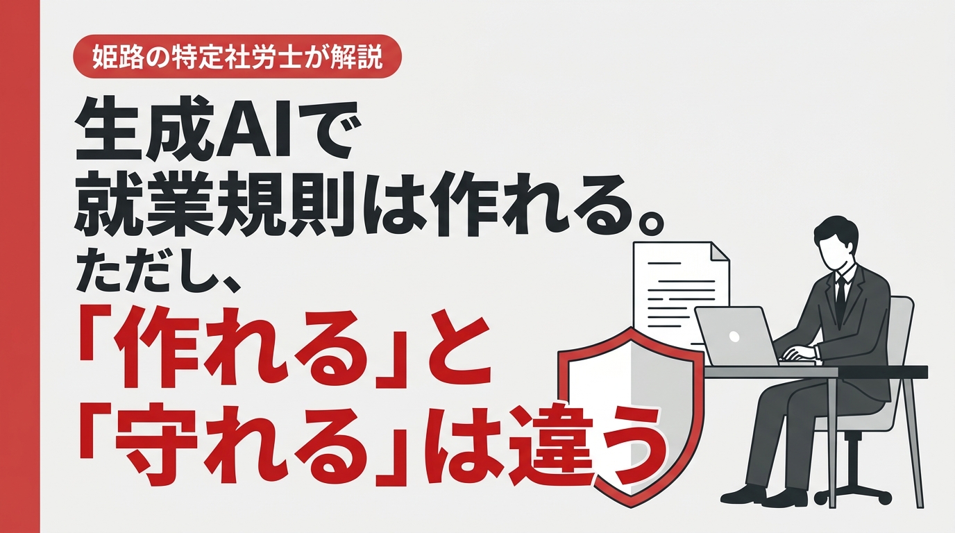 生成AIで就業規則を作る可能性は大きい。でも、それだけでは足りない3つの理由｜姫路の特定社労士が伝える、ひな形に入っていない会社独自のルール・固定残業手当・キャリアアップ助成金