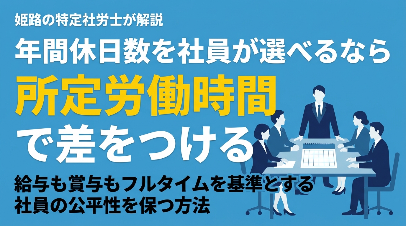 休日を選べる会社は、賞与で差をつけてよいのか｜姫路の特定社労士が伝える、給与も賞与も働く時間の割合で差をつける原則と、前もって全員に説明すべき理由